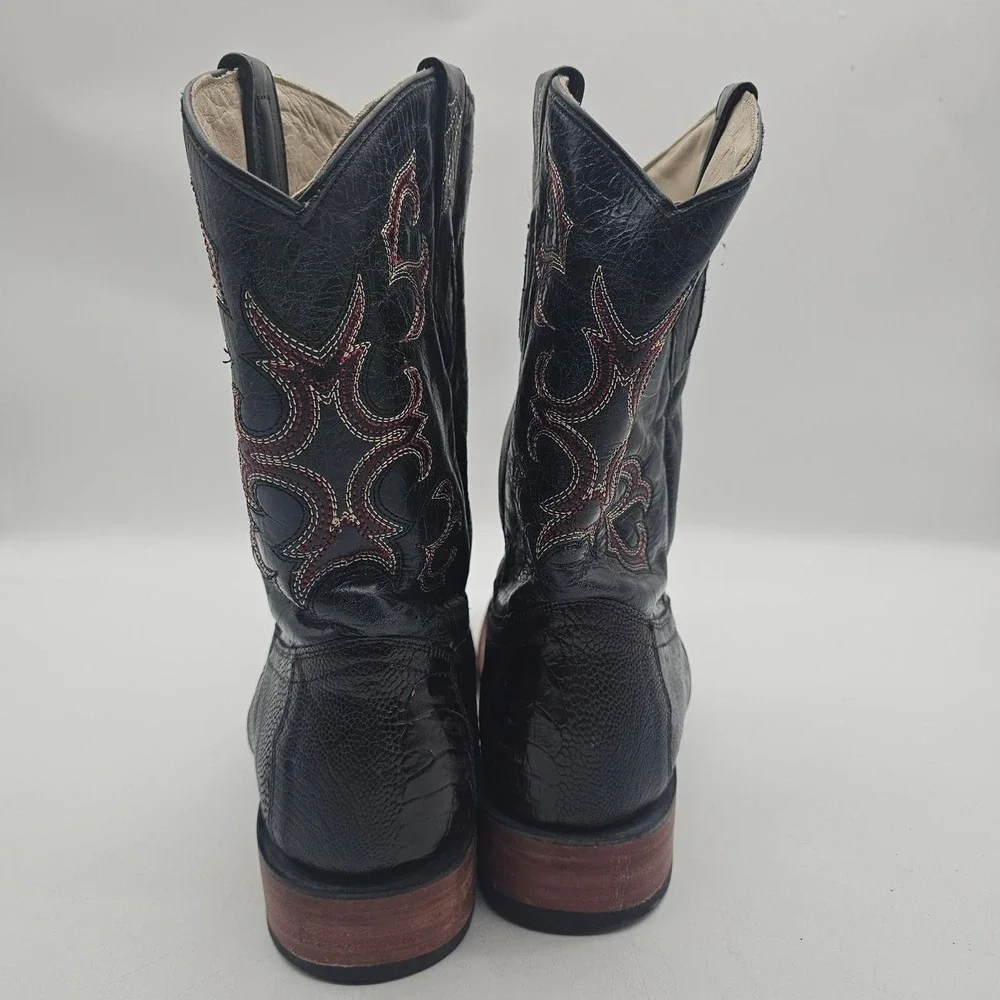 JB Dillon Reserve Men's Cherry Black Ostrich Leg Square Toe Size 11D JBR1009D